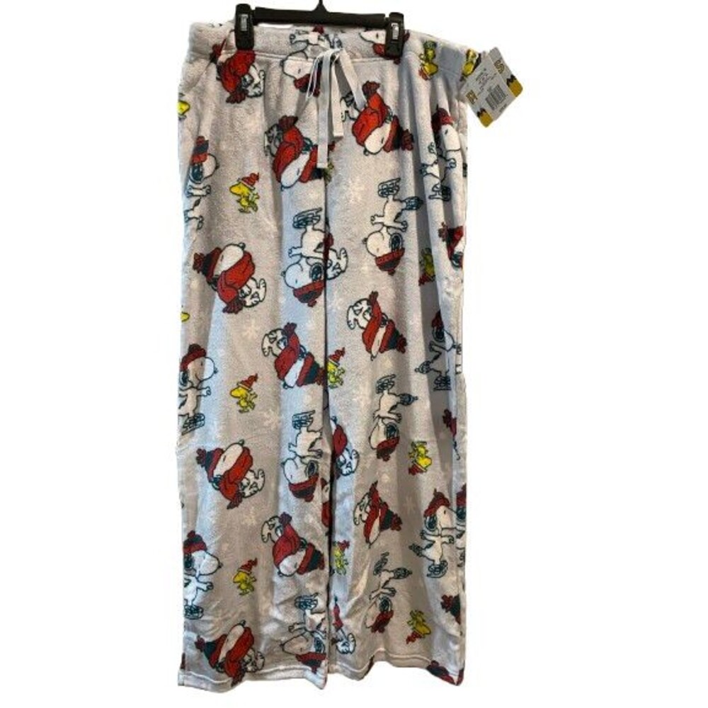 Women's XXL Pajama Pants Peanuts Snoopy & Woodstock Winter Hats Lux Plush Fleece